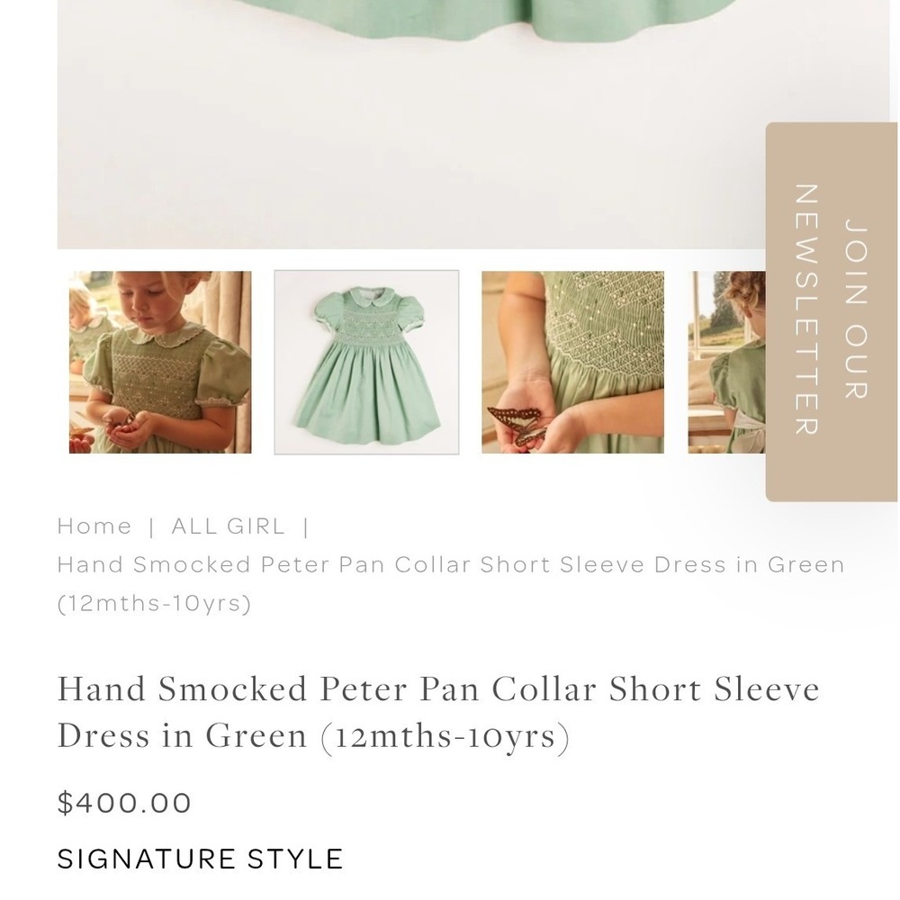 Pepa London Signature Girls Green Hand Smocked Cotton Dress Peter Pan Collar 4 - Picture 10 of 10